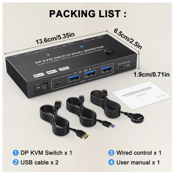KC-KVM212DH 4K 60HZ USB3.0 DP Dual Display KVM Switcher with MST Dual Screen - Picture 6 of 6
